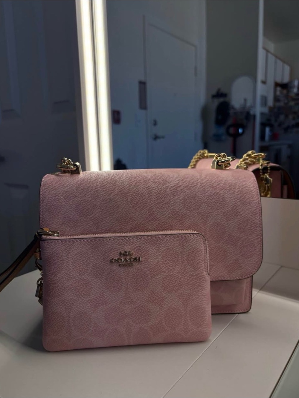 Coach Pink Signature Crossbody Bag with Matching Wristlet